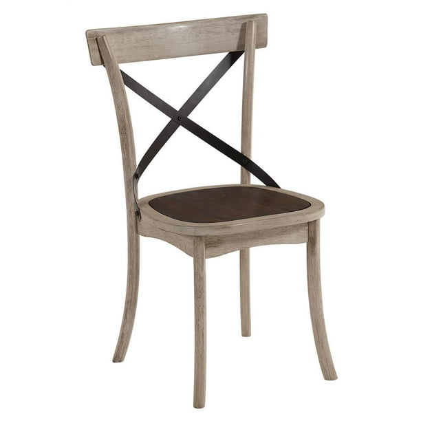 BENTWOOD DISTRESSED AGED OAK CHAIR DINING CHAIR WITH METAL CROSS BACK